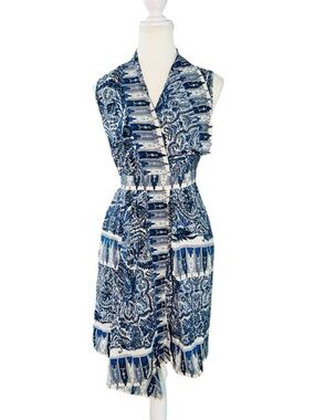 BCBG Max Azria 100% Silk Blue Paisley Wrap Dress XS Boho Luxe